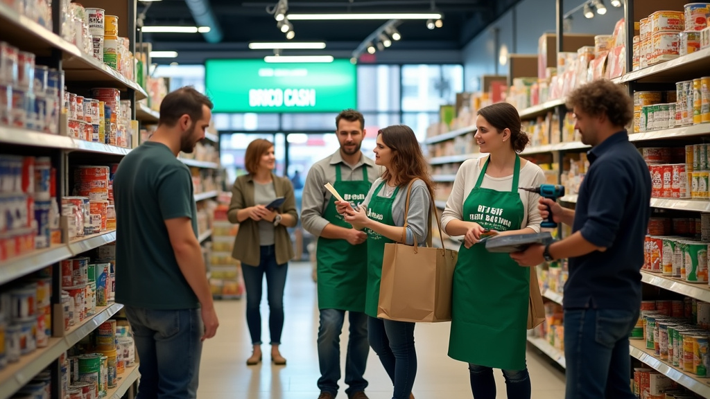 Étagères bien organisées dans un magasin Brico Cash avec une grande variété de produits
