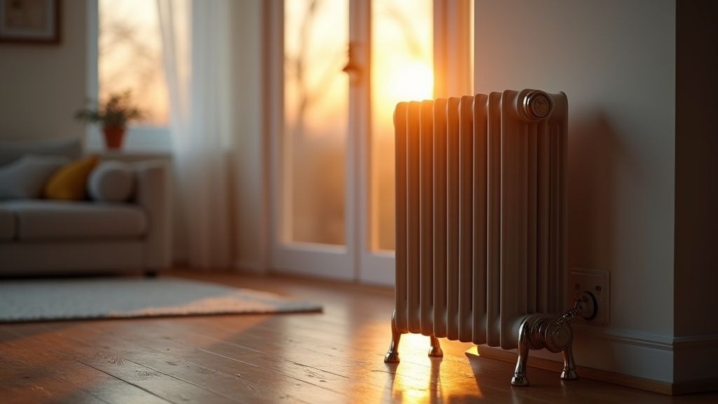Radiateur à bain d'huile en fonctionnement dans une pièce d'habitation