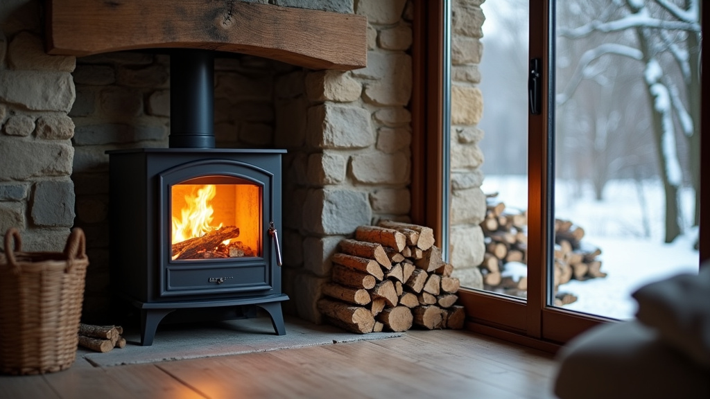 Cheminée avec flammes, symbole du chauffage au bois en France