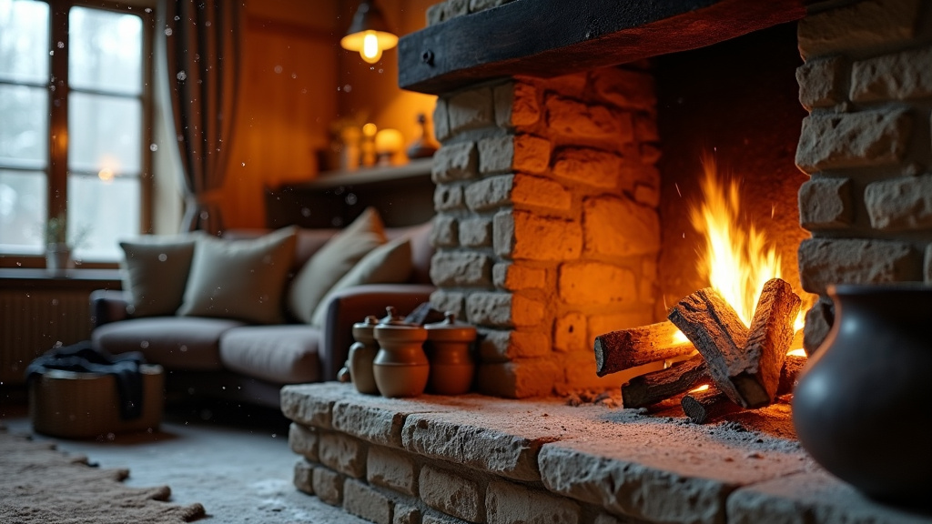 Cheminée à foyer ouvert dans une maison ancienne - exemple de système déconseillé