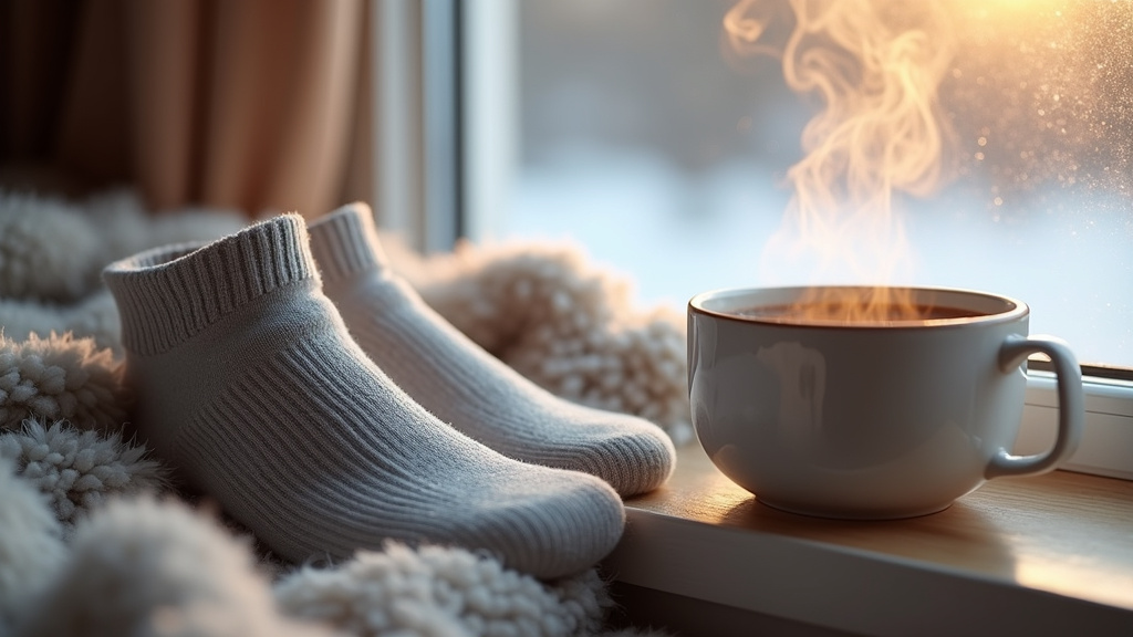 Personne portant des chaussettes chauffantes dans des chaussures de randonnée