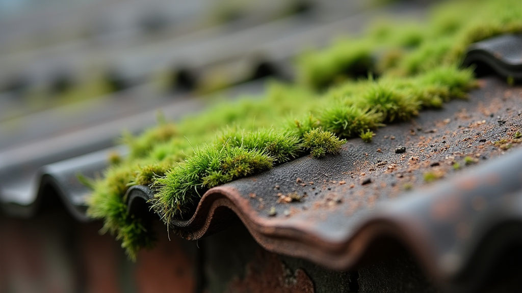 Différents types de mousse sur une toiture en ardoise