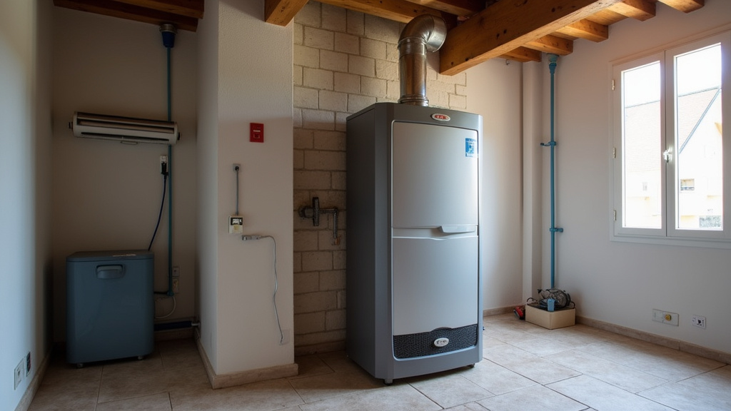 Technicien réalisant l'entretien annuel d'une chaudière à condensation