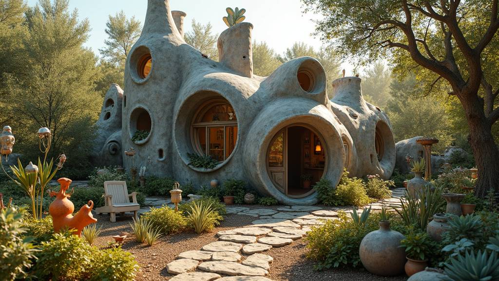 Jardin artistique avec sculptures disséminées