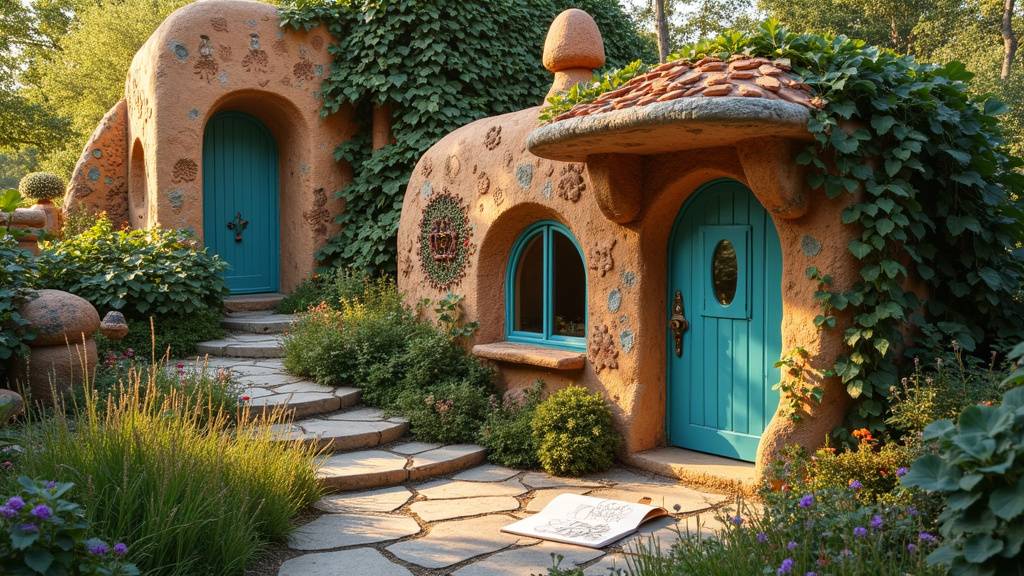 Jardin artistique avec sculptures en terre cuite