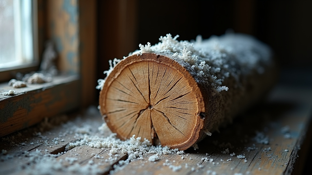 Exemple de mérule sur du bois de chauffage