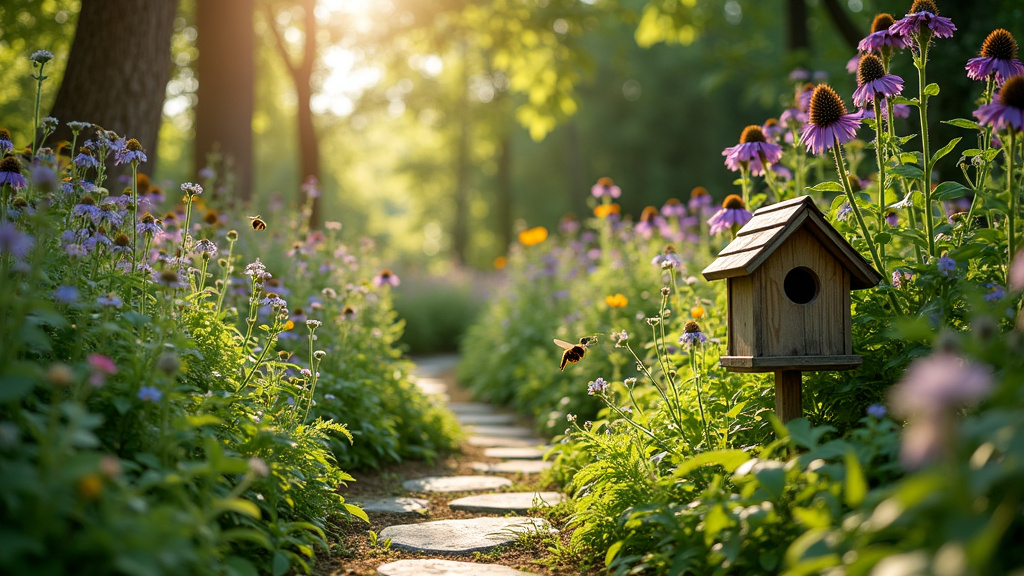 Jardin écologique avec variétés de plantes mellifères et espaces verts