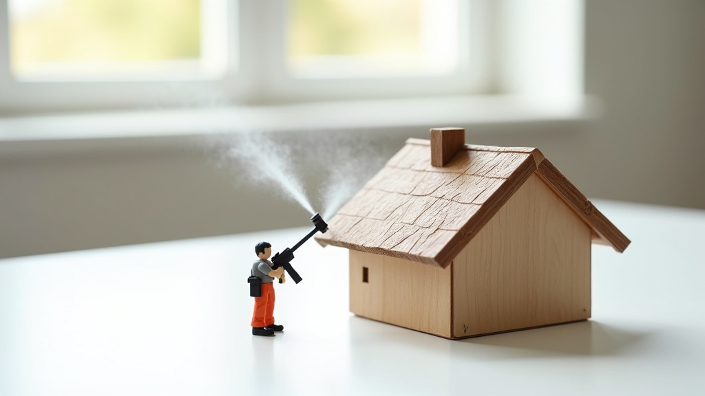 Homme utilisant un pulvérisateur pour nettoyer sa toiture en toute sécurité
