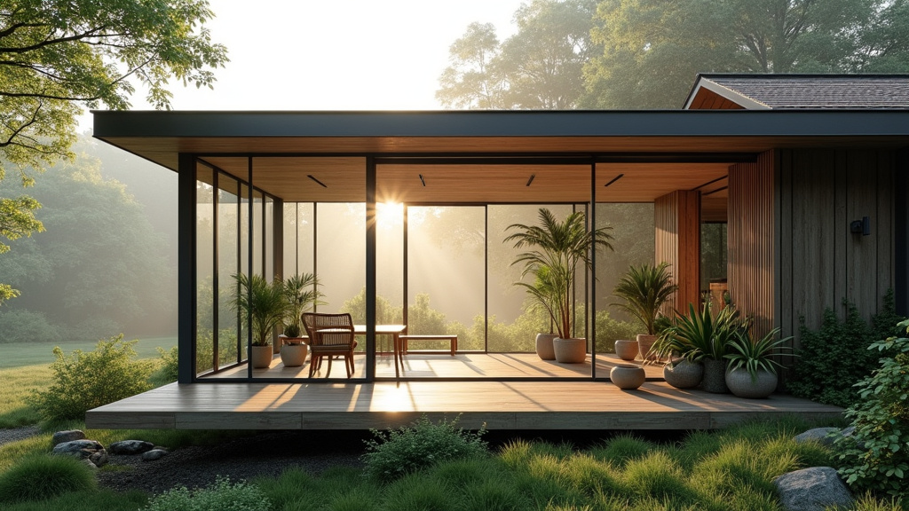 Détail d'une véranda bioclimatique avec vitrage performant et protections solaires