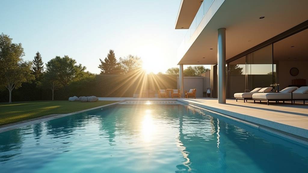 Véranda de piscine contemporaine avec structure en aluminium et larges baies vitrées
